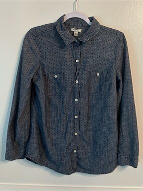 Old Navy Blue Chambray Polka Dot Button-Down Shirt Size M 100% Cotton